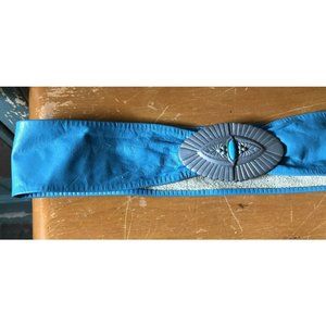 Vintage  Belt Revcor Blue Leather Conch Buckle